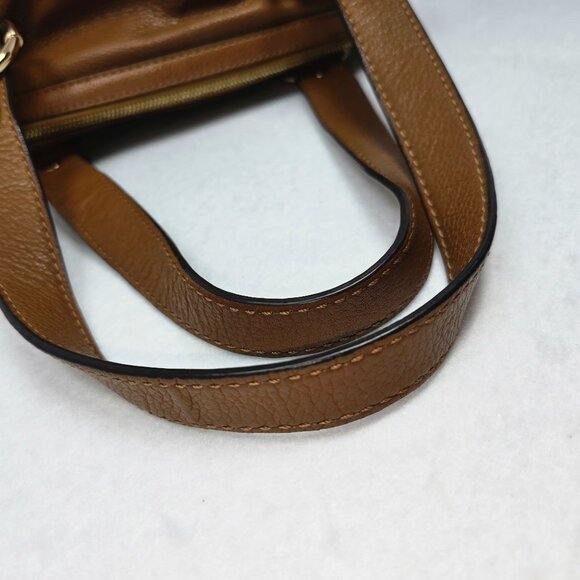 Michael Kors Brown Leather Shoulder Bag Handbag Satchel Gold Dual Handles - Picture 14 of 16